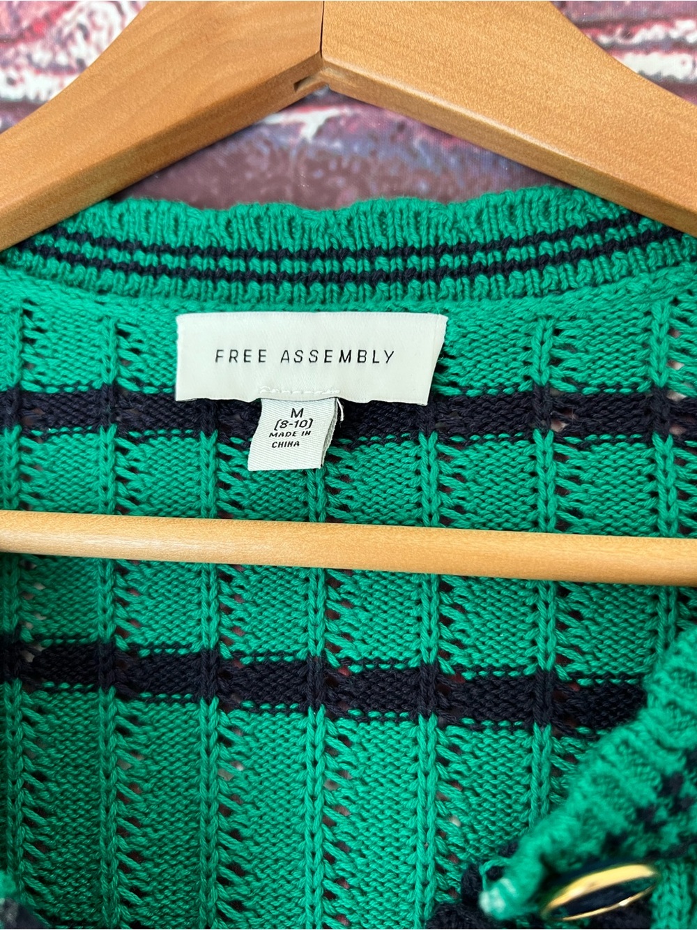 Free Assembly Green Striped Textured Stitch Cardigan Sweater - Picture 3 of 5